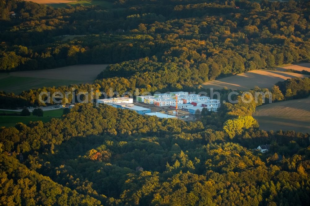 Essen from above - Construction site for the new building of Asylum accommodation buildings on the ex-Kutel-Areal in Fischlaken in Essen in the state North Rhine-Westphalia