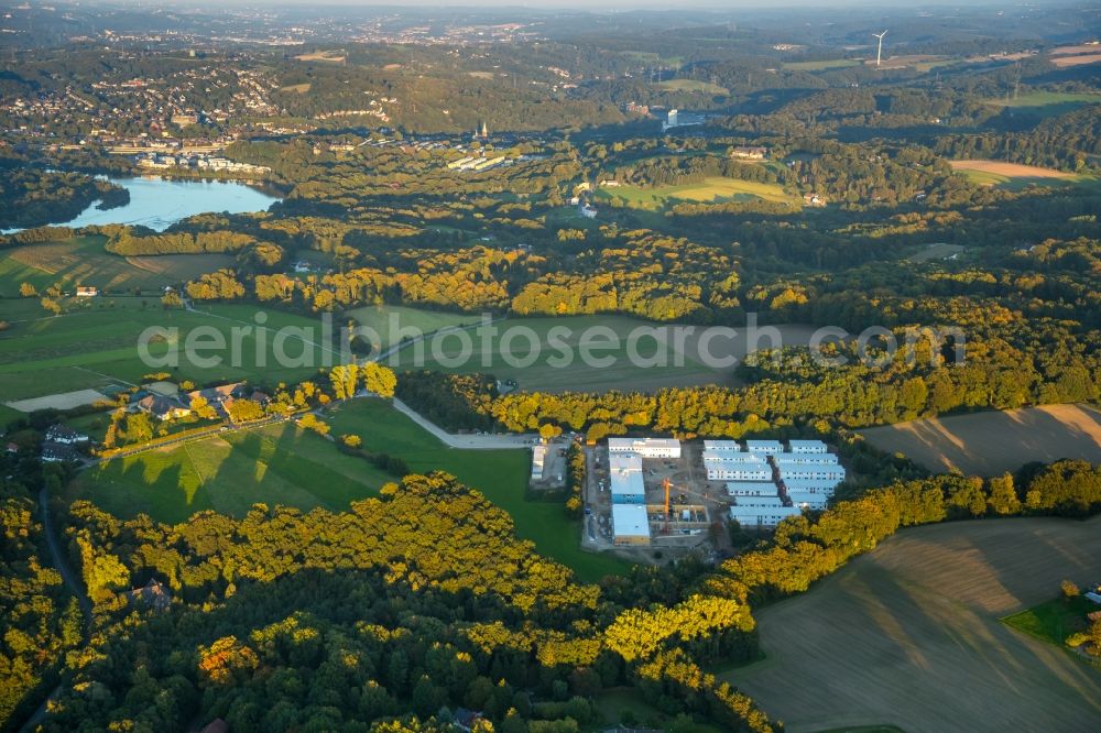 Aerial image Essen - Construction site for the new building of Asylum accommodation buildings on the ex-Kutel-Areal in Fischlaken in Essen in the state North Rhine-Westphalia