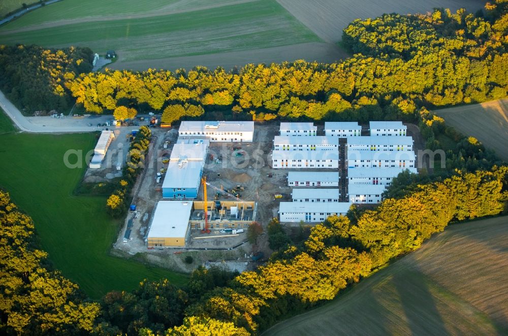 Essen from above - Construction site for the new building of Asylum accommodation buildings on the ex-Kutel-Areal in Fischlaken in Essen in the state North Rhine-Westphalia