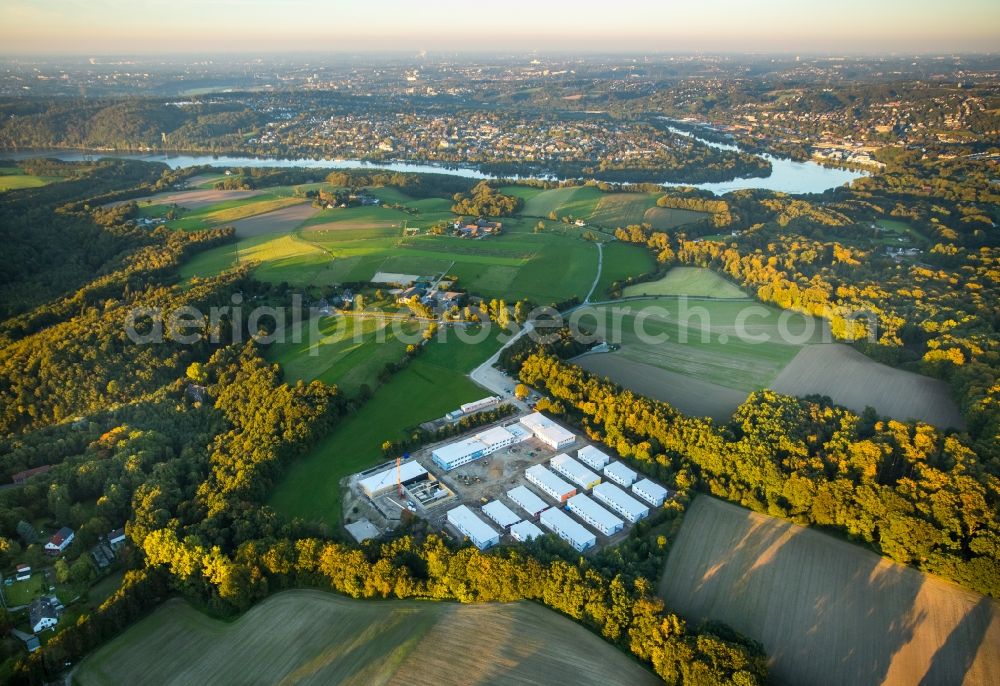 Aerial image Essen - Construction site for the new building of Asylum accommodation buildings on the ex-Kutel-Areal in Fischlaken in Essen in the state North Rhine-Westphalia