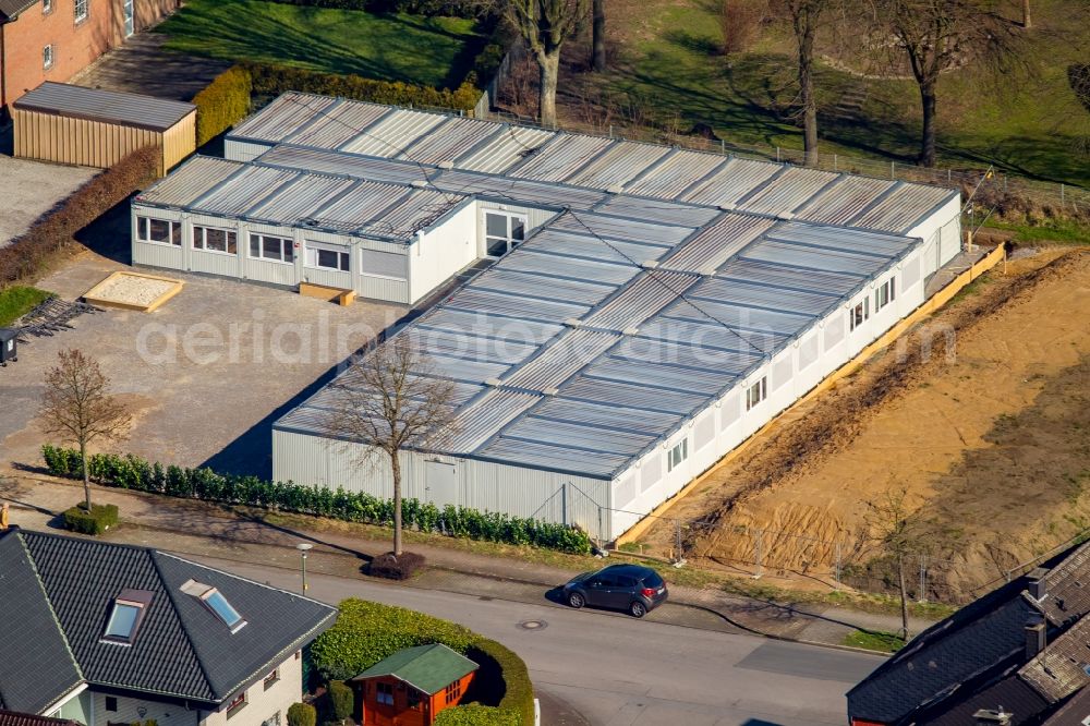 Bottrop from above - Construction site for the new building of Asylum accommodation buildings on Liboriweg in Feldhausen in Bottrop in the state North Rhine-Westphalia