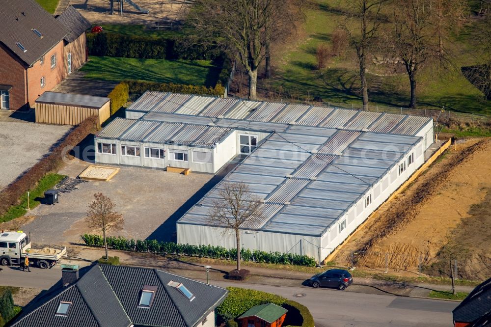 Bottrop from the bird's eye view: Construction site for the new building of Asylum accommodation buildings on Liboriweg in Feldhausen in Bottrop in the state North Rhine-Westphalia