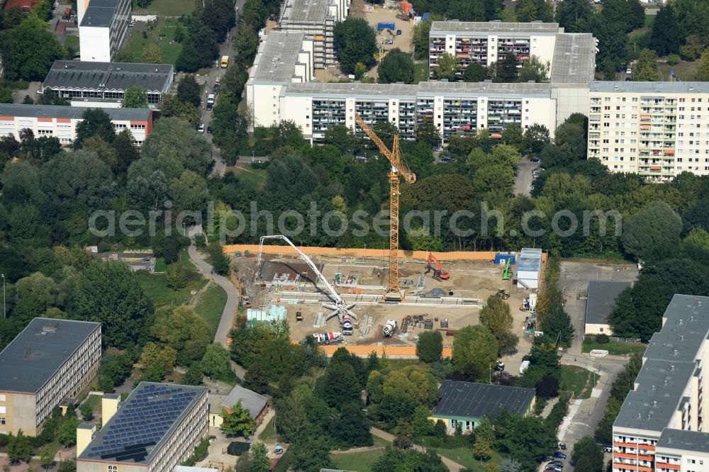 Aerial photograph Berlin - Construction site of new asylum accommodation buildings on Wolfgang-Heinz-Strasse in the Buch part of the district of Pankow in Berlin