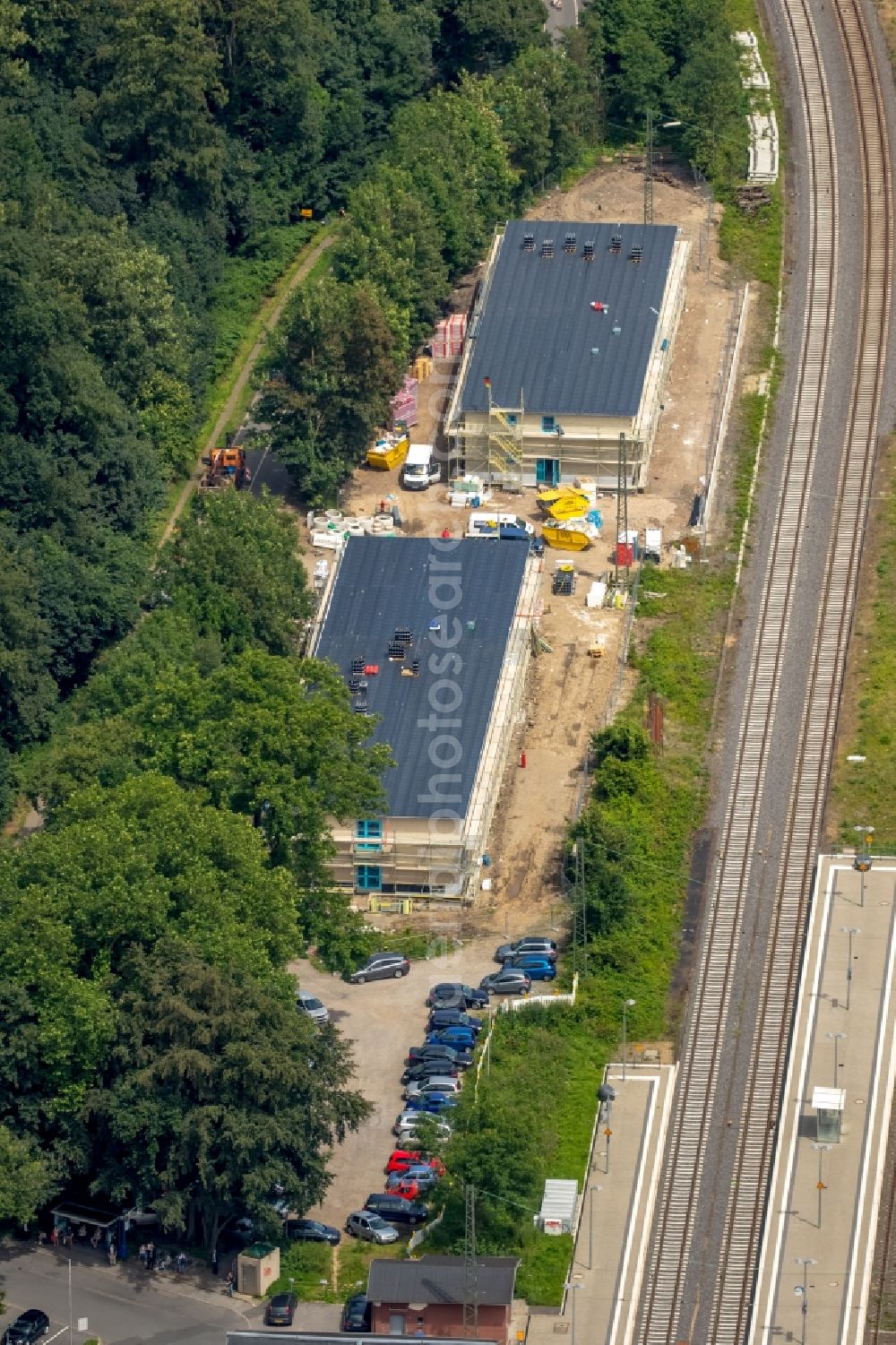 Essen from above - Construction site for the new building of Asylum accommodation buildings an der Ruhrtalstrasse am S-Bahnhof Kettwig in Essen in the state North Rhine-Westphalia