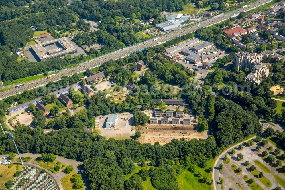 Aerial image Gelsenkirchen - Construction site to build Fluechtlingsheim- and Asylunterkunft- buildings on the grounds of THW Adenauerallee Gelsenkirchen in North Rhine-Westphalia