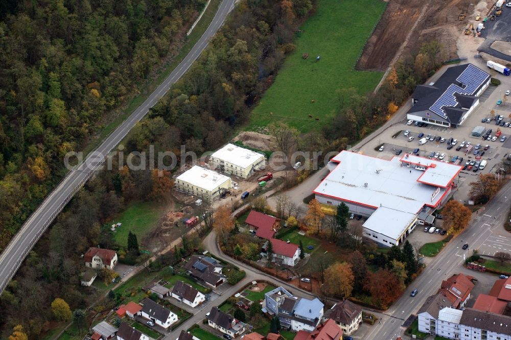 Wehr from above - Construction site for the new building of Asylum accommodation buildings and Containers in Wehr in the state Baden-Wuerttemberg