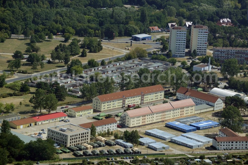 Eisenhüttenstadt from above - Refugee - buildings der ZABH Zentrale Auslaenderbehoerde in Eisenhuettenstadt in the state Brandenburg