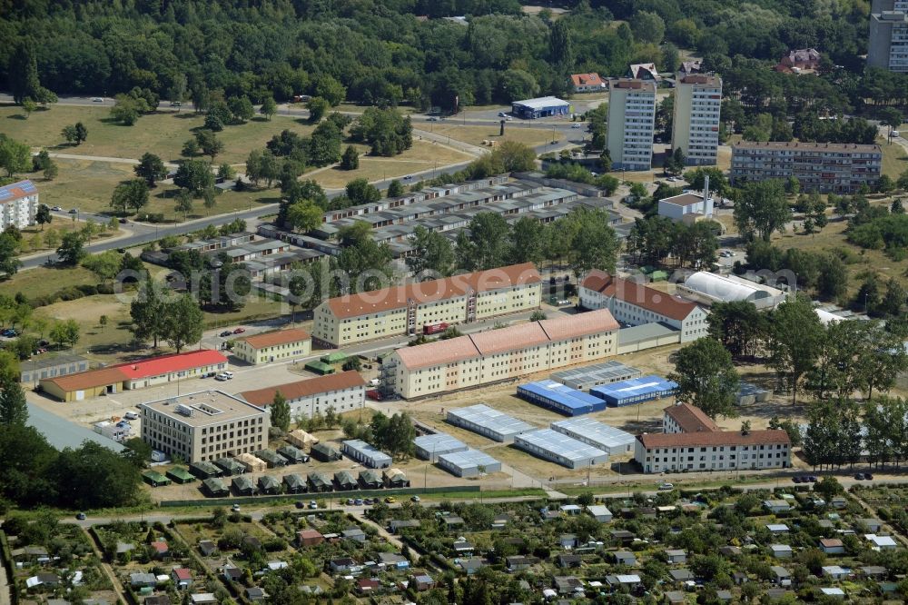 Eisenhüttenstadt from the bird's eye view: Refugee - buildings der ZABH Zentrale Auslaenderbehoerde in Eisenhuettenstadt in the state Brandenburg