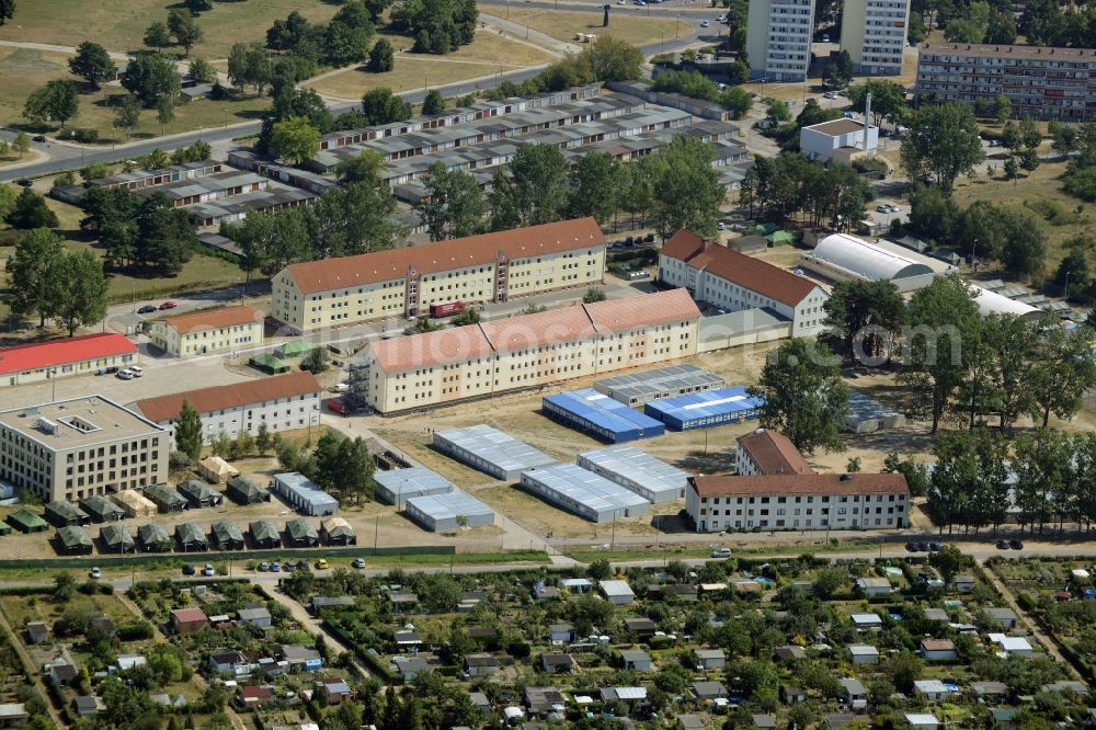 Aerial image Eisenhüttenstadt - Refugee - buildings der ZABH Zentrale Auslaenderbehoerde in Eisenhuettenstadt in the state Brandenburg