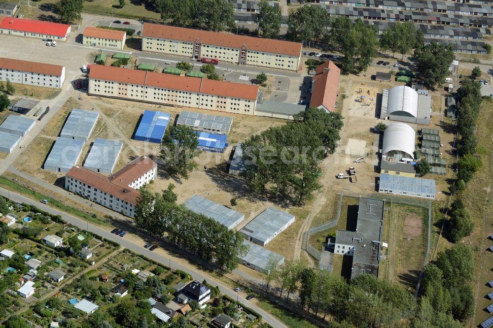 Eisenhüttenstadt from above - Refugee - buildings der ZABH Zentrale Auslaenderbehoerde in Eisenhuettenstadt in the state Brandenburg