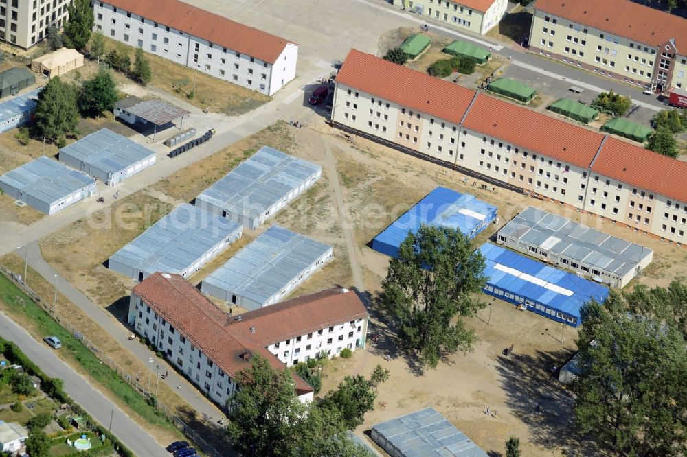 Eisenhüttenstadt from the bird's eye view: Refugee - buildings der ZABH Zentrale Auslaenderbehoerde in Eisenhuettenstadt in the state Brandenburg