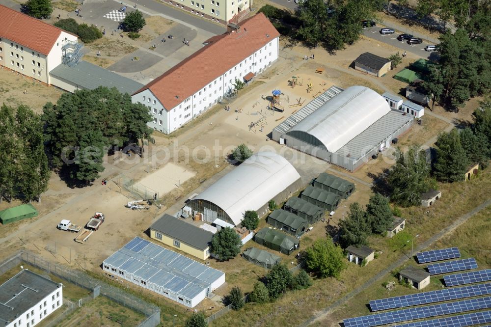 Eisenhüttenstadt from above - Refugee - buildings der ZABH Zentrale Auslaenderbehoerde in Eisenhuettenstadt in the state Brandenburg