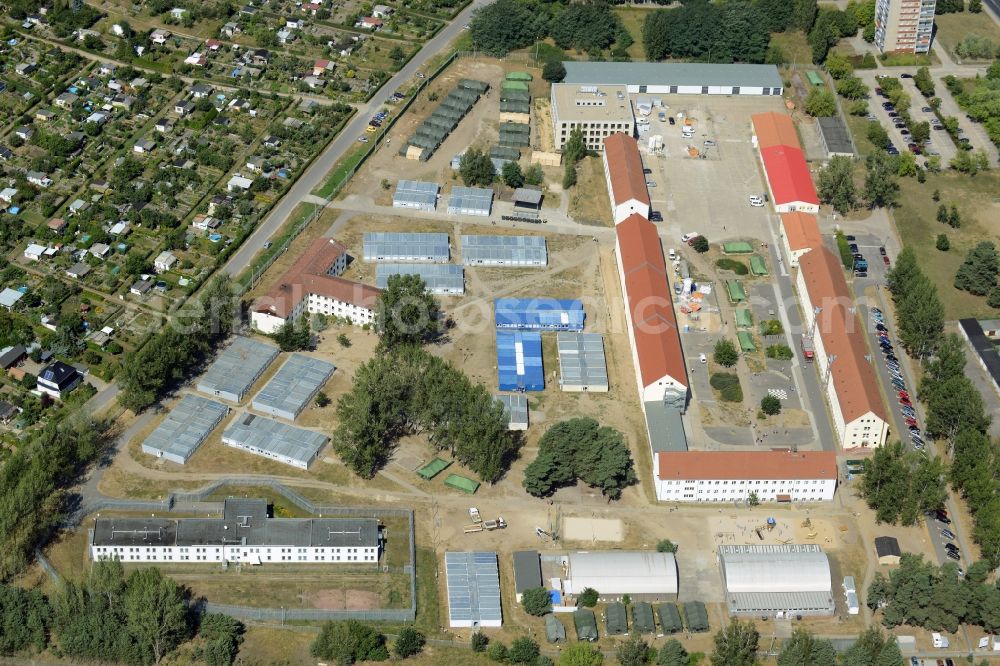 Aerial image Eisenhüttenstadt - Refugee - buildings der ZABH Zentrale Auslaenderbehoerde in Eisenhuettenstadt in the state Brandenburg