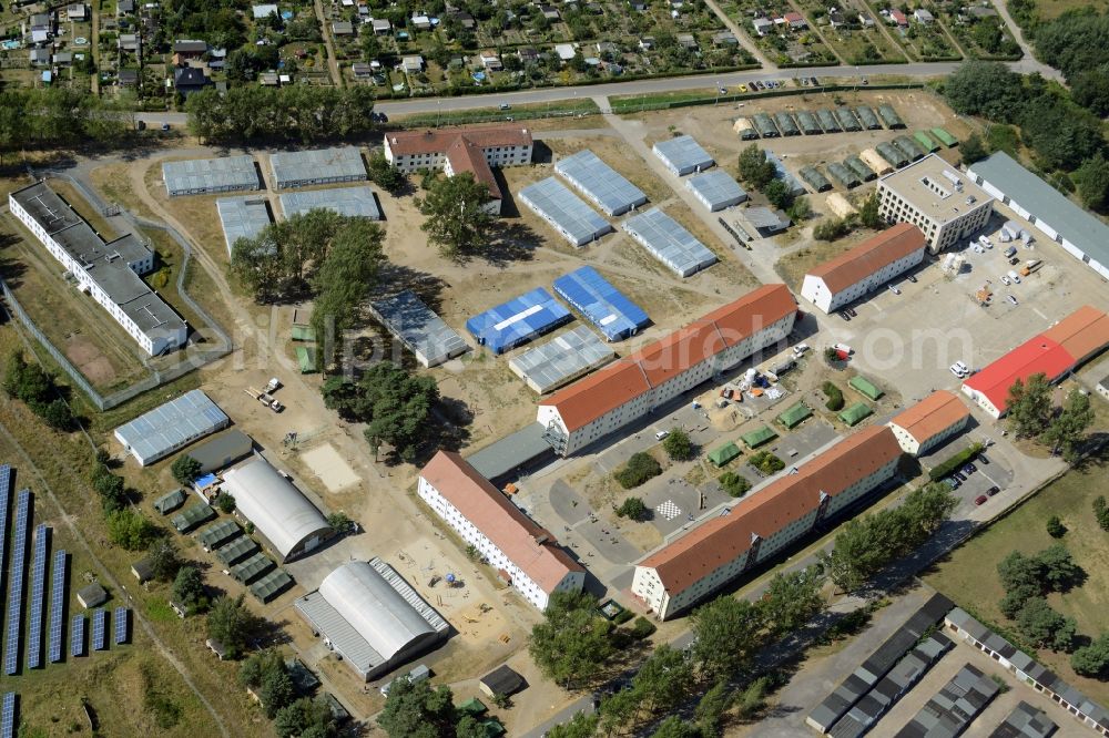 Eisenhüttenstadt from above - Refugee - buildings der ZABH Zentrale Auslaenderbehoerde in Eisenhuettenstadt in the state Brandenburg