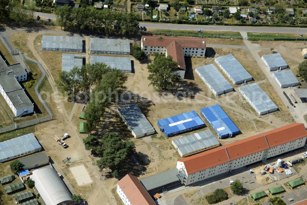 Eisenhüttenstadt from the bird's eye view: Refugee - buildings der ZABH Zentrale Auslaenderbehoerde in Eisenhuettenstadt in the state Brandenburg