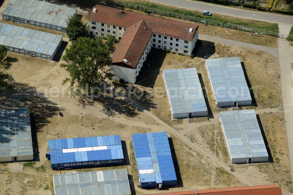 Aerial image Eisenhüttenstadt - Refugee - buildings der ZABH Zentrale Auslaenderbehoerde in Eisenhuettenstadt in the state Brandenburg