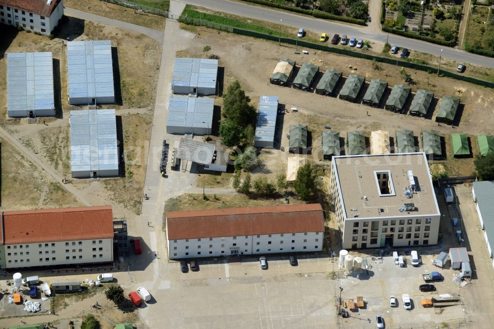 Eisenhüttenstadt from above - Refugee - buildings der ZABH Zentrale Auslaenderbehoerde in Eisenhuettenstadt in the state Brandenburg