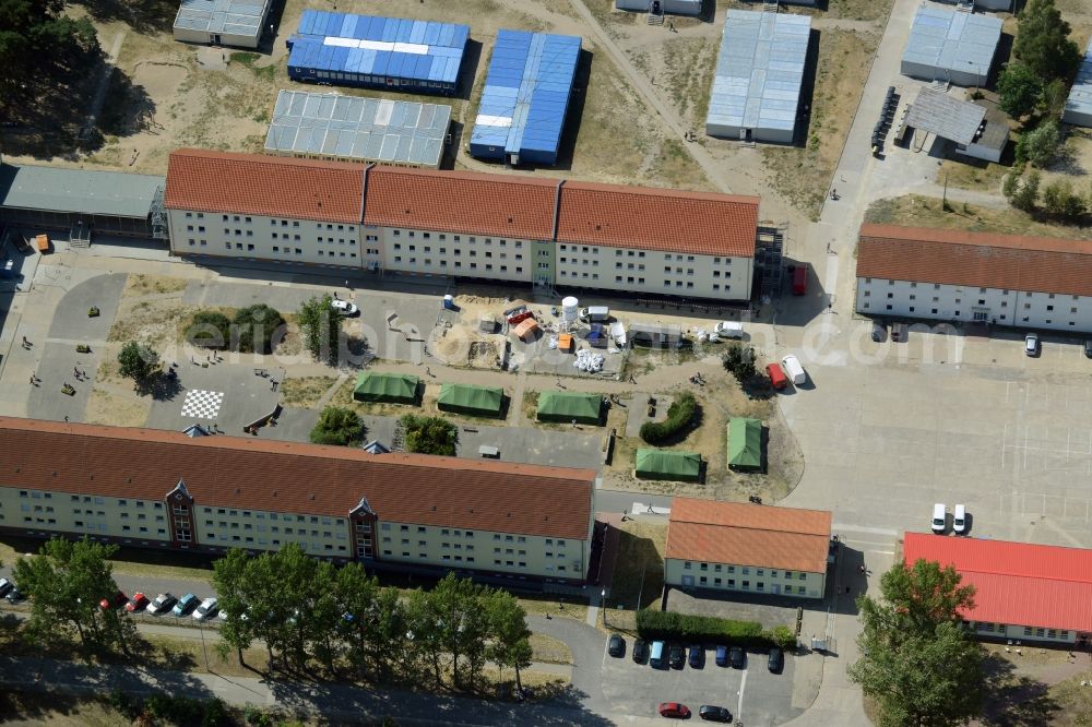 Eisenhüttenstadt from the bird's eye view: Refugee - buildings der ZABH Zentrale Auslaenderbehoerde in Eisenhuettenstadt in the state Brandenburg