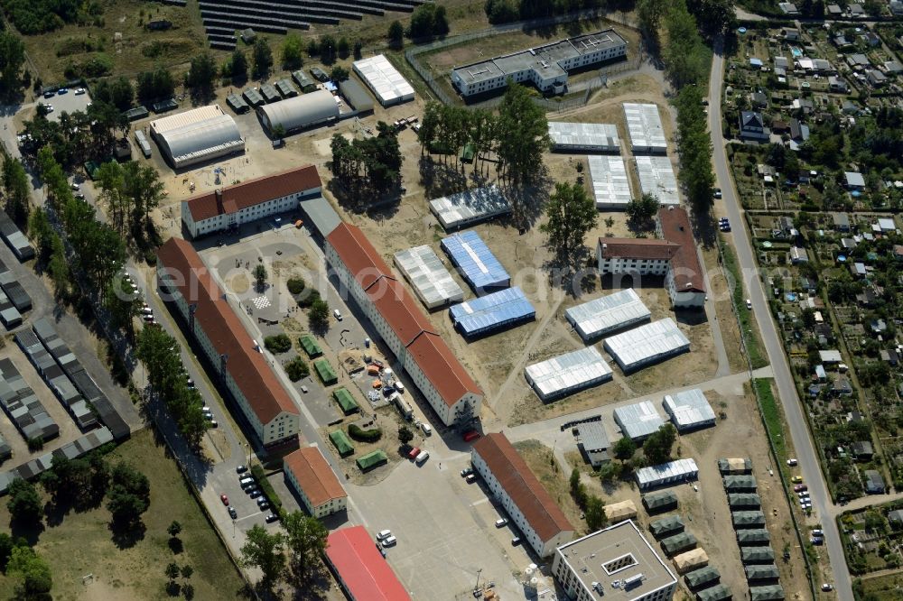 Eisenhüttenstadt from above - Refugee - buildings der ZABH Zentrale Auslaenderbehoerde in Eisenhuettenstadt in the state Brandenburg