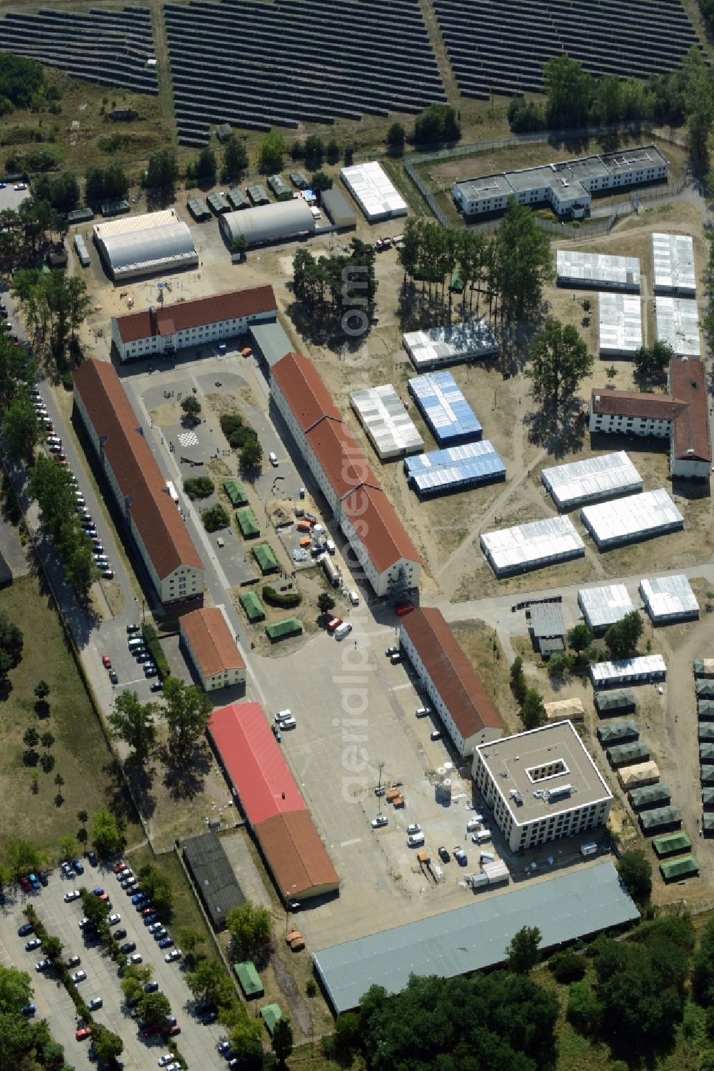 Eisenhüttenstadt from the bird's eye view: Refugee - buildings der ZABH Zentrale Auslaenderbehoerde in Eisenhuettenstadt in the state Brandenburg