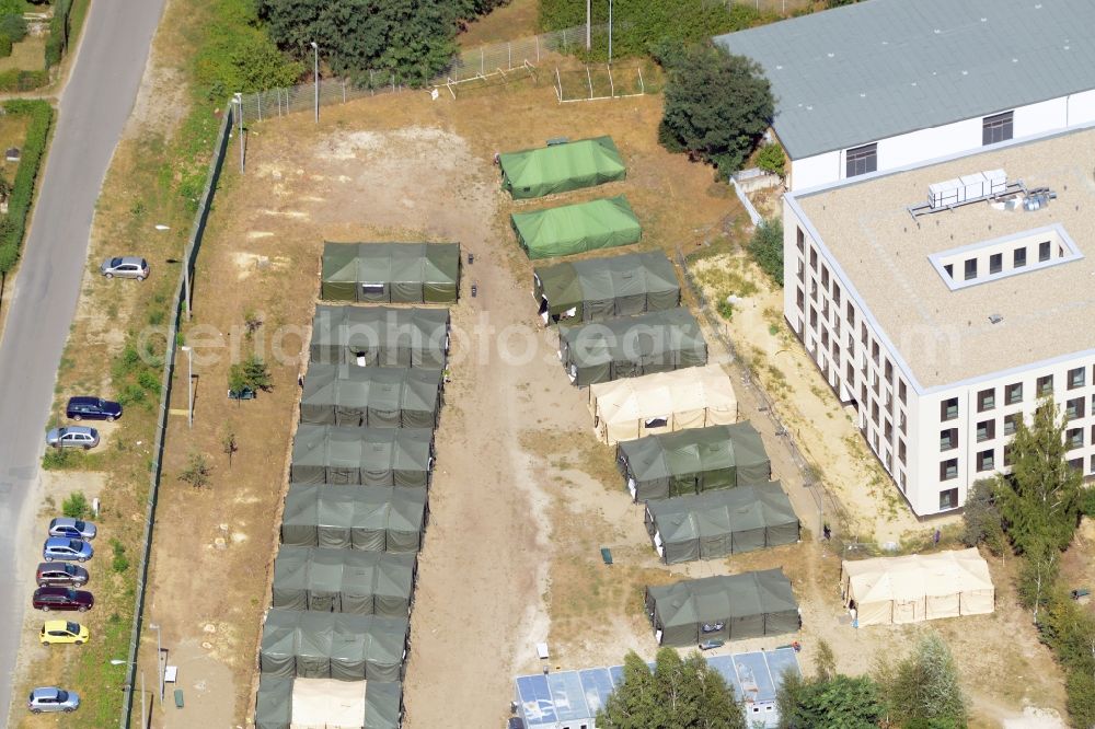 Eisenhüttenstadt from above - Refugee - buildings der ZABH Zentrale Auslaenderbehoerde in Eisenhuettenstadt in the state Brandenburg