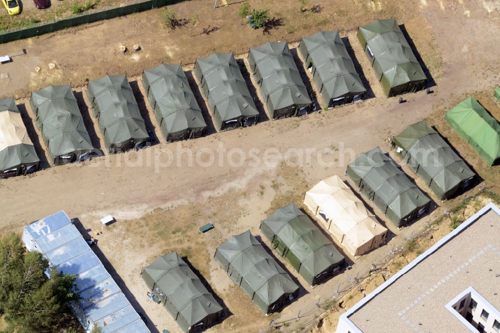 Eisenhüttenstadt from above - Refugee - buildings der ZABH Zentrale Auslaenderbehoerde in Eisenhuettenstadt in the state Brandenburg