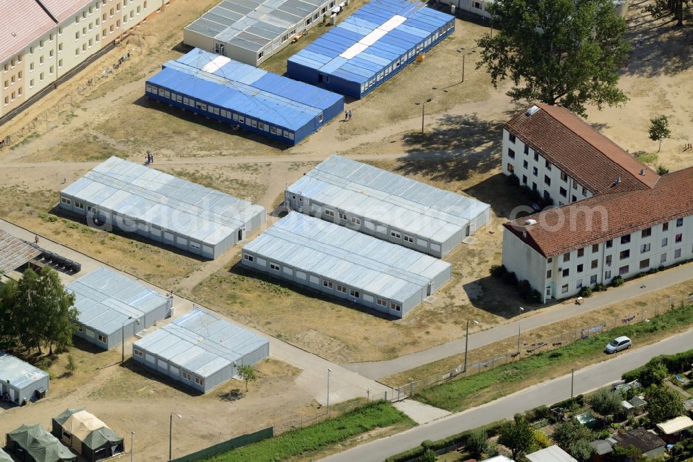 Aerial photograph Eisenhüttenstadt - Refugee - buildings der ZABH Zentrale Auslaenderbehoerde in Eisenhuettenstadt in the state Brandenburg