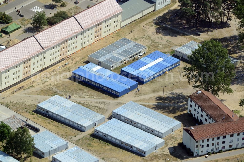 Eisenhüttenstadt from above - Refugee - buildings der ZABH Zentrale Auslaenderbehoerde in Eisenhuettenstadt in the state Brandenburg