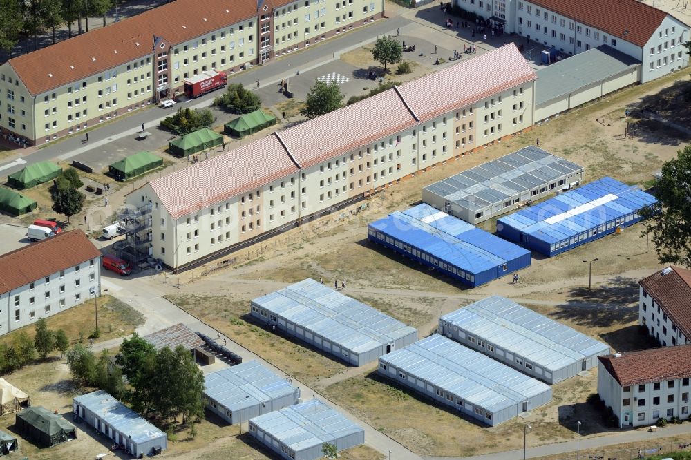 Aerial image Eisenhüttenstadt - Refugee - buildings der ZABH Zentrale Auslaenderbehoerde in Eisenhuettenstadt in the state Brandenburg