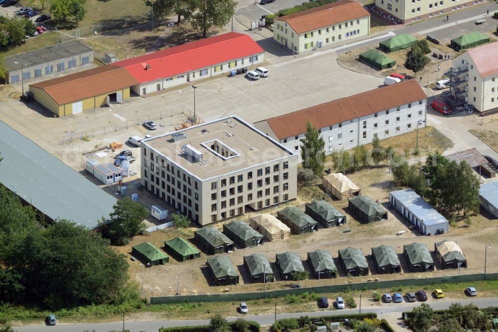 Aerial photograph Eisenhüttenstadt - Refugee - buildings der ZABH Zentrale Auslaenderbehoerde in Eisenhuettenstadt in the state Brandenburg