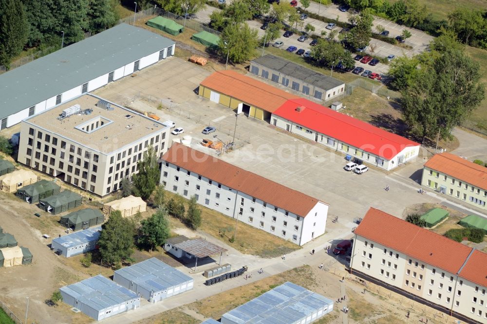 Eisenhüttenstadt from above - Refugee - buildings der ZABH Zentrale Auslaenderbehoerde in Eisenhuettenstadt in the state Brandenburg