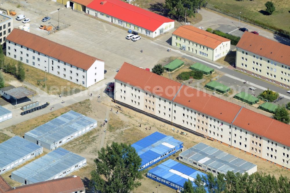 Eisenhüttenstadt from the bird's eye view: Refugee - buildings der ZABH Zentrale Auslaenderbehoerde in Eisenhuettenstadt in the state Brandenburg