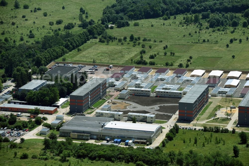 Aerial image Halberstadt - Refugee - buildings Zentrale Anlaufstelle fuer Asylbewerber on Friedrich-List-Strasse in Halberstadt in the state Saxony-Anhalt