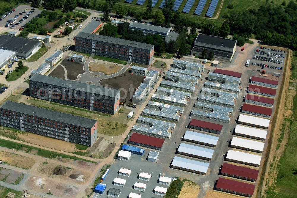 Halberstadt from above - Refugee - buildings Zentrale Anlaufstelle fuer Asylbewerber on Friedrich-List-Strasse in Halberstadt in the state Saxony-Anhalt