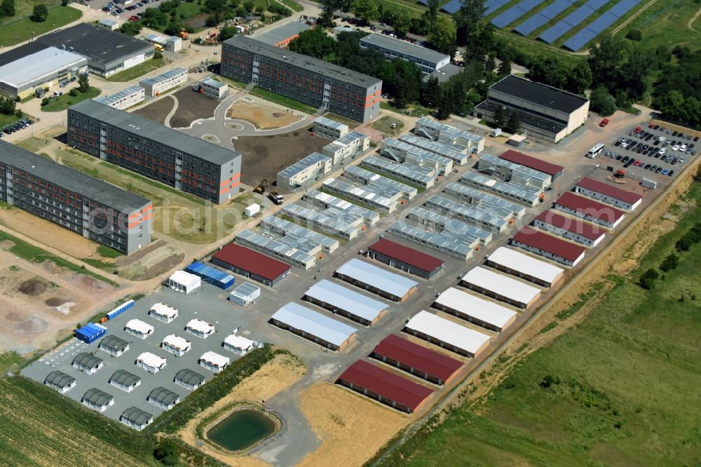 Halberstadt from the bird's eye view: Refugee - buildings Zentrale Anlaufstelle fuer Asylbewerber on Friedrich-List-Strasse in Halberstadt in the state Saxony-Anhalt