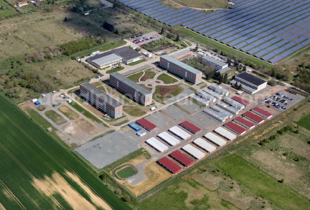 Halberstadt from above - Refugee - buildings Zentrale Anlaufstelle fuer Asylbewerber on Friedrich-List-Strasse in Halberstadt in the state Saxony-Anhalt