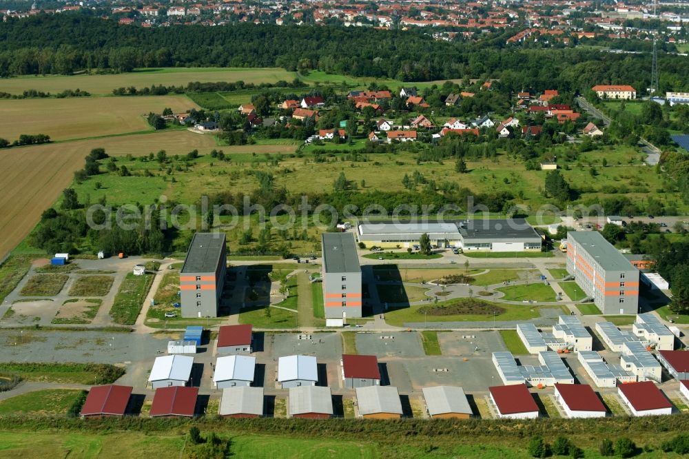 Aerial image Halberstadt - Refugee - buildings Zentrale Anlaufstelle fuer Asylbewerber on Friedrich-List-Strasse in the district Klussiedlung in Halberstadt in the state Saxony-Anhalt, Germany