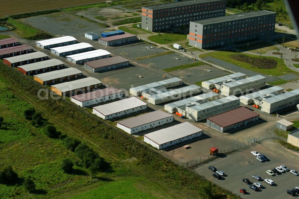 Halberstadt from above - Refugee - buildings Zentrale Anlaufstelle fuer Asylbewerber on Friedrich-List-Strasse in the district Klussiedlung in Halberstadt in the state Saxony-Anhalt, Germany