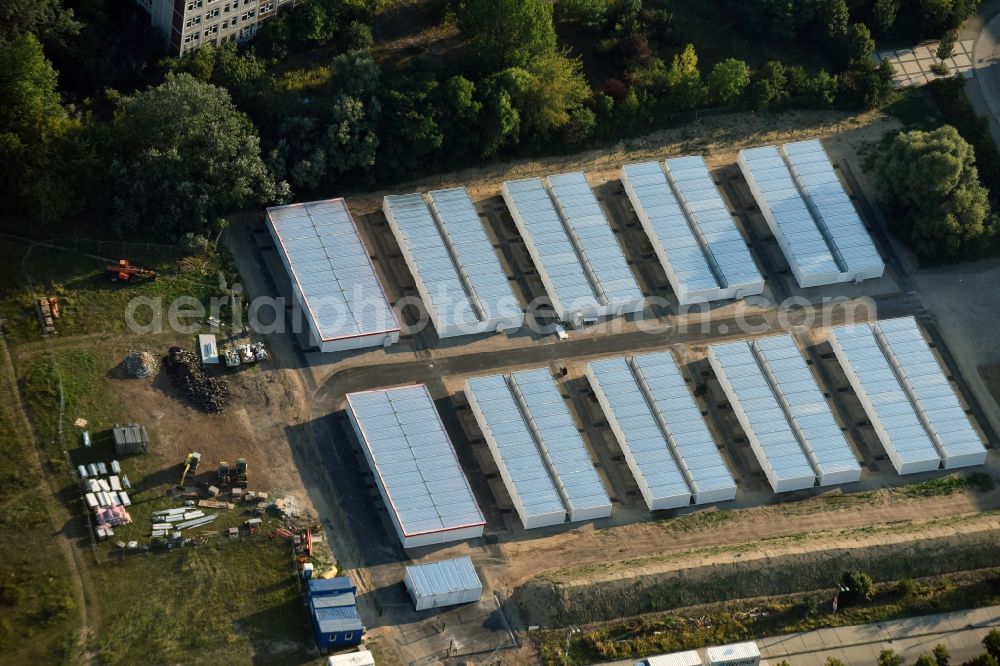 Berlin from the bird's eye view: Construction site for the new building of Asylum accommodation buildings Zossener Strasse in Berlin