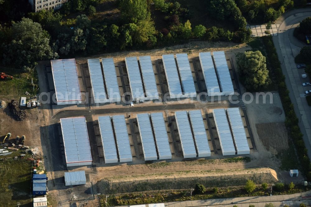 Aerial photograph Berlin - Construction site for the new building of Asylum accommodation buildings Zossener Strasse in Berlin