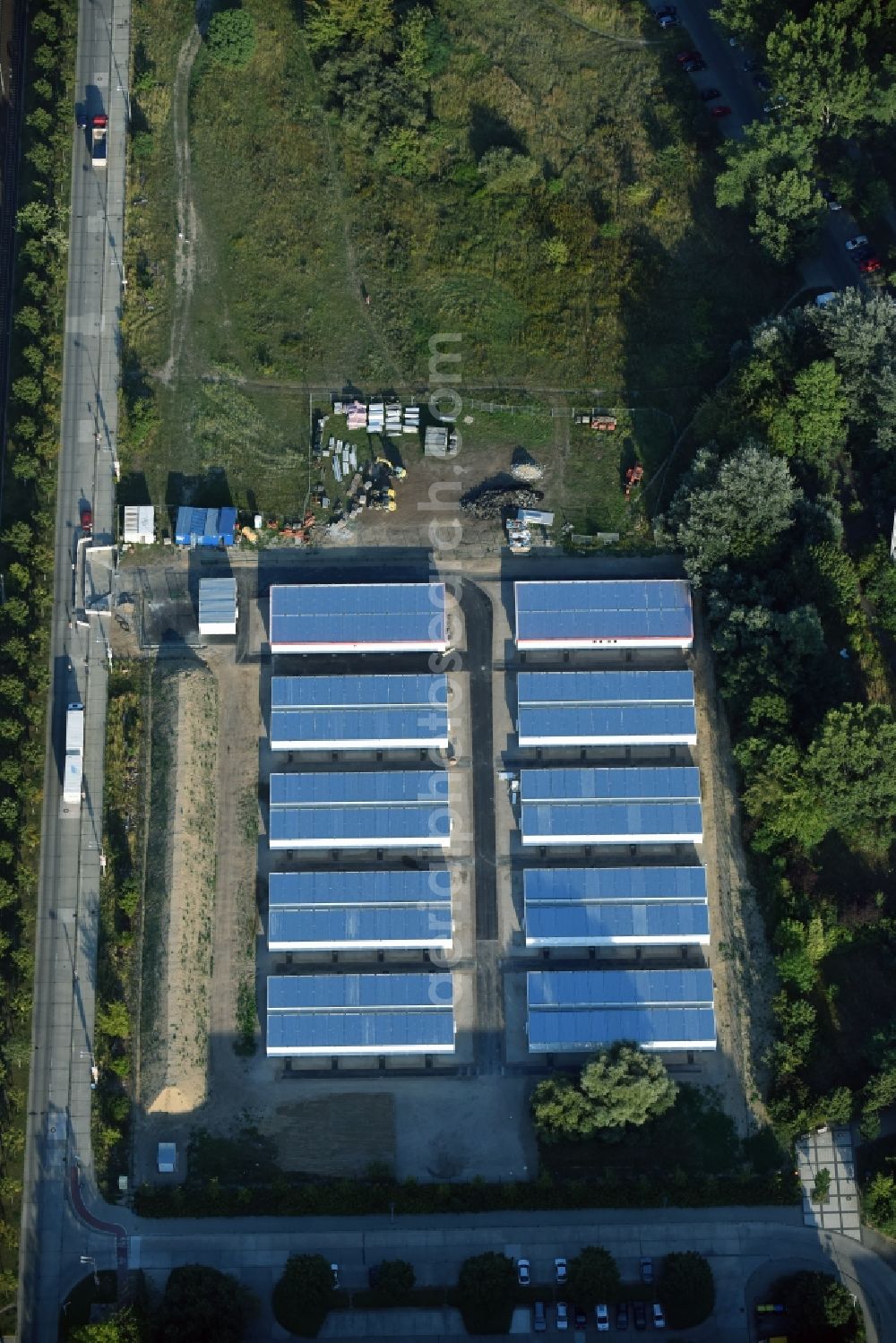 Berlin from the bird's eye view: Construction site for the new building of Asylum accommodation buildings Zossener Strasse in Berlin