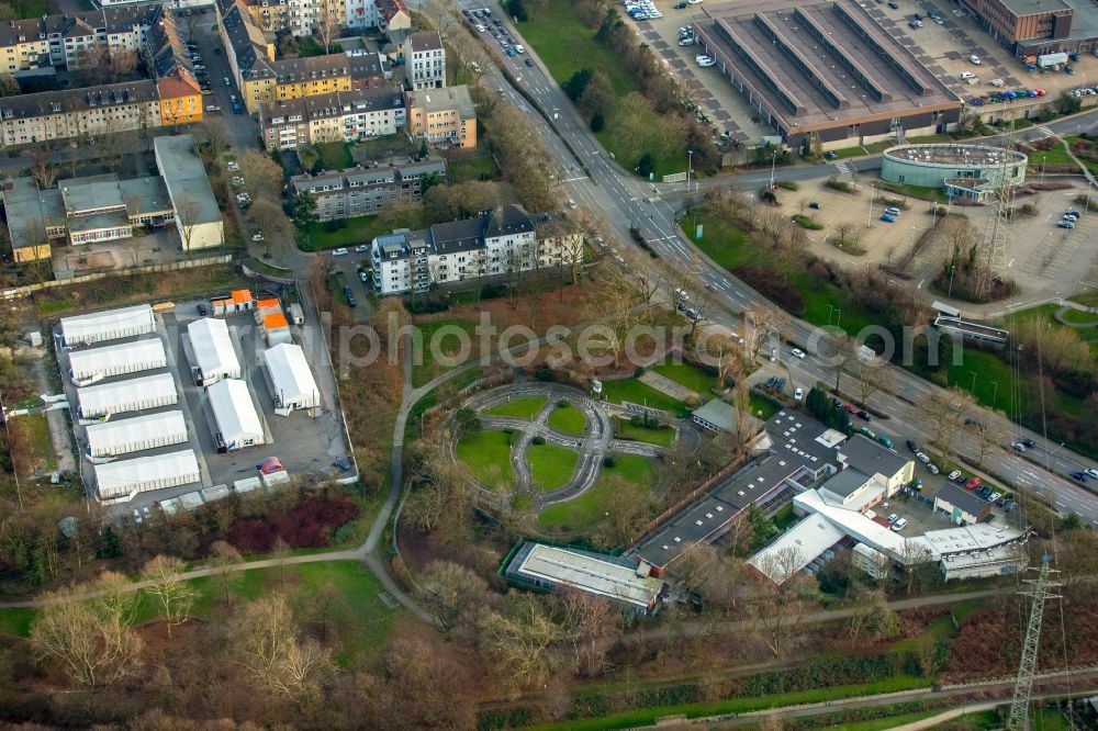 Aerial image Essen - Refugees Home camp as temporary shelter at the Altenberg street on the former sports ground Altenbergshof in Essen in North Rhine-Westphalia