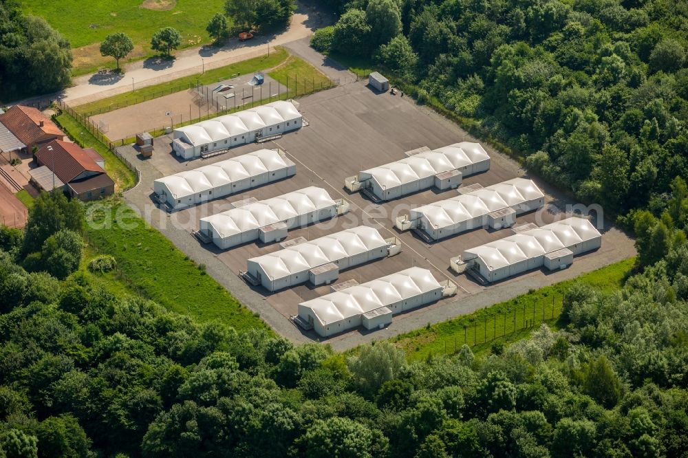 Aerial image Bochum - Refugees Home camp as temporary shelter of BAMF in the district Wattenscheid in Bochum in the state North Rhine-Westphalia, Germany