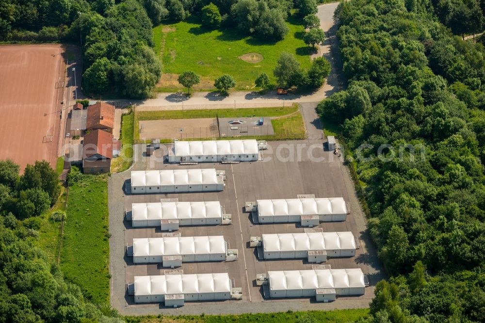 Aerial photograph Bochum - Refugees Home camp as temporary shelter of BAMF in the district Wattenscheid in Bochum in the state North Rhine-Westphalia, Germany