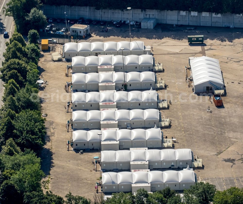 Bochum from above - Refugees Home camp as temporary shelter on Alte Wittener Strasse in Bochum in the state North Rhine-Westphalia