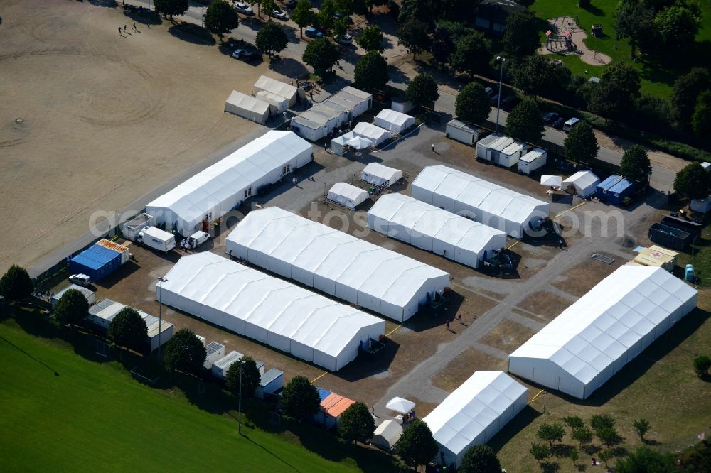 Aerial photograph Bensheim - Refugees Home camp as temporary shelter on Berliner Ring in Bensheim in the state Hesse