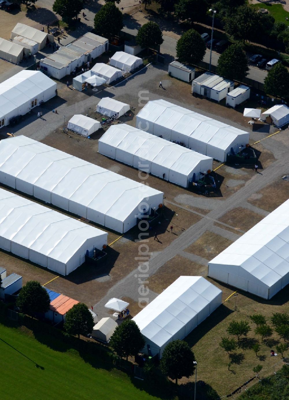 Bensheim from above - Refugees Home camp as temporary shelter on Berliner Ring in Bensheim in the state Hesse