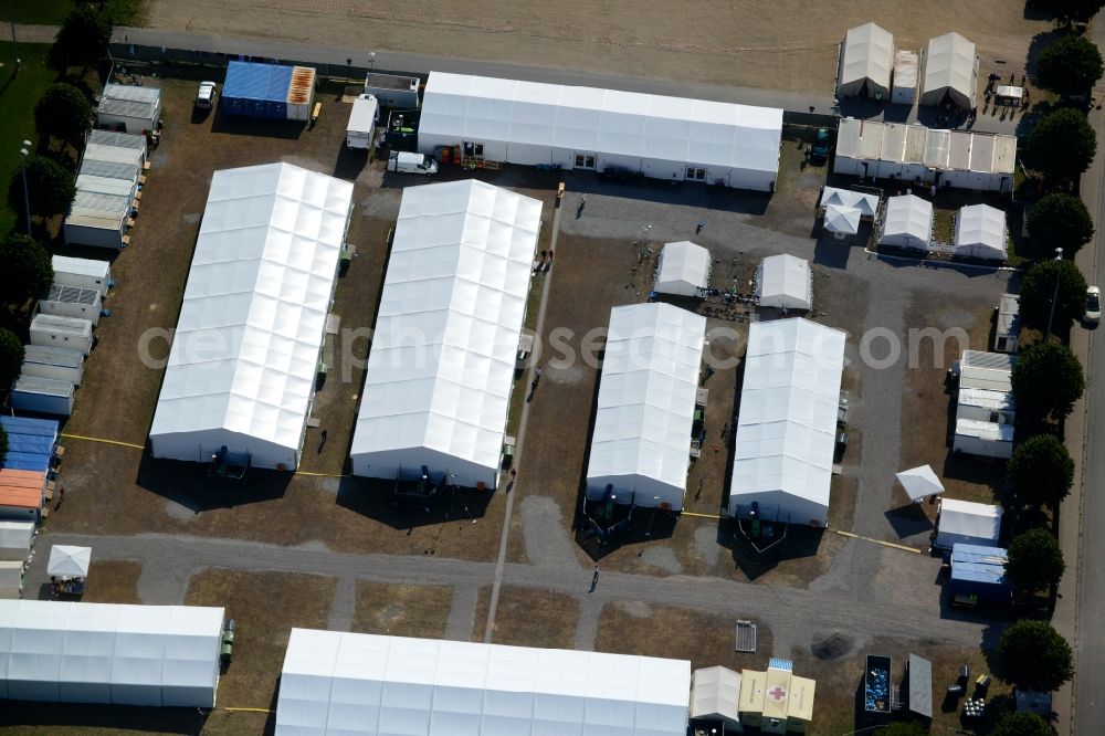 Aerial photograph Bensheim - Refugees Home camp as temporary shelter on Berliner Ring in Bensheim in the state Hesse