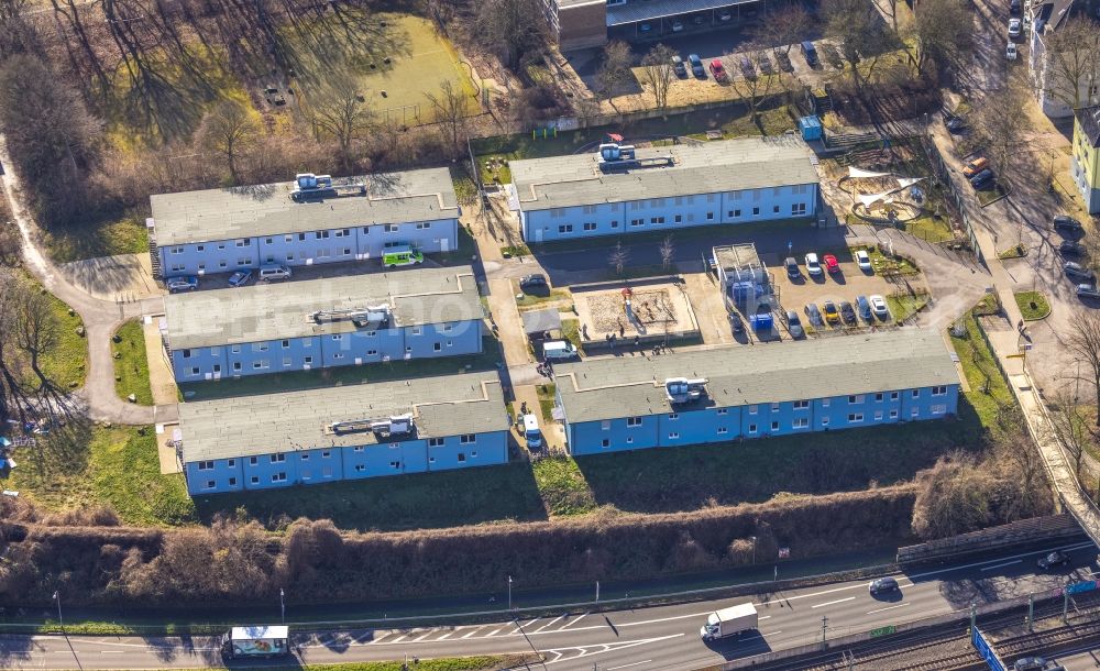 Essen from the bird's eye view: Refugees Home camp as temporary shelter an der Holsterhauser street in Essen in the state North Rhine-Westphalia