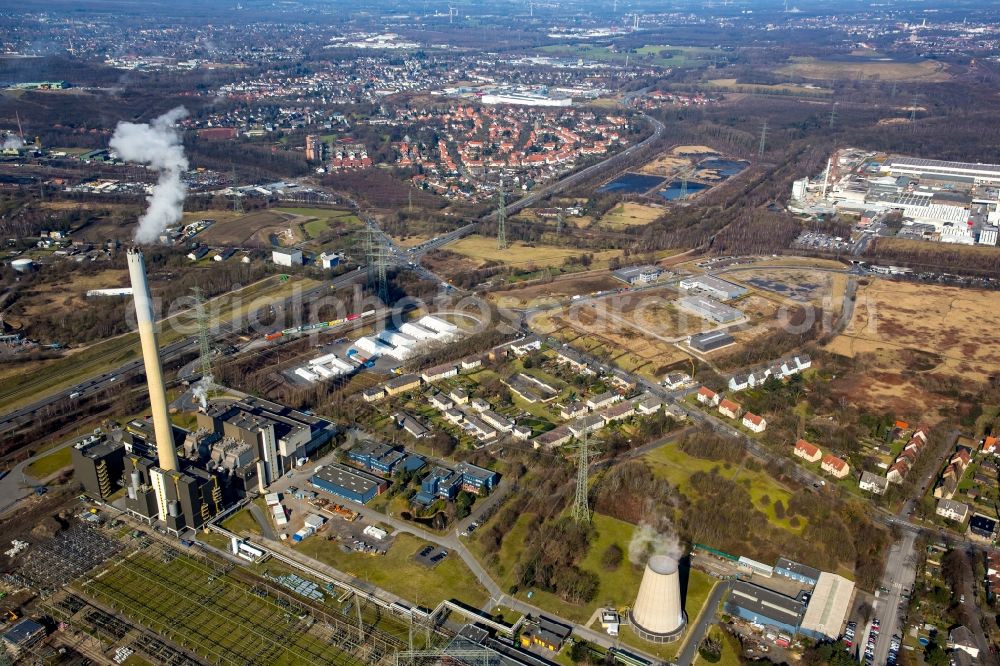 Essen from the bird's eye view: Refugees Home camp as temporary shelter in former stadium Mathias Stinnes in Essen in the state North Rhine-Westphalia